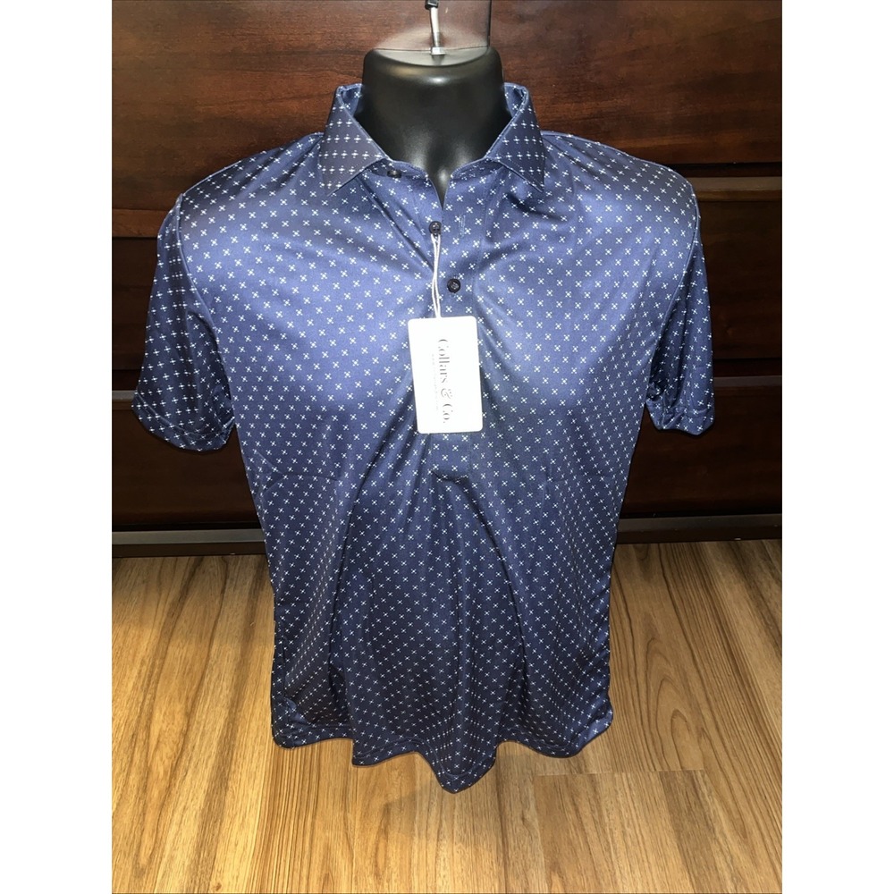 NWT Collars and Co Golf Polo Blue Geometric Size Small Preppy Short Sleeve